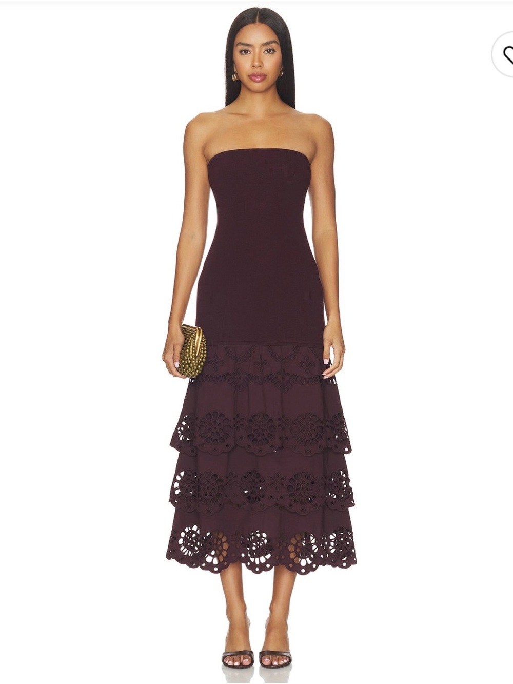 Saylor Shyla Dress Strapless Tiered Eyelet Midi Dress